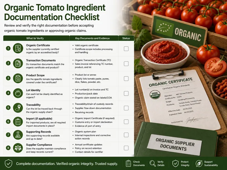 Organic Tomato Ingredient Documentation Checklist