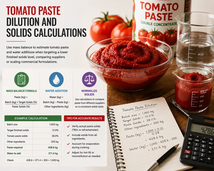 Tomato Paste Dilution and Solids Calculations